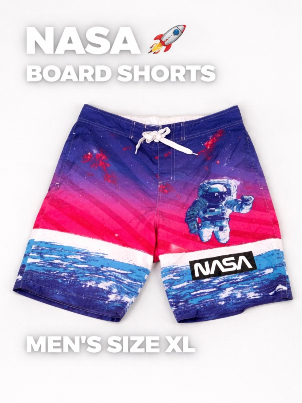 Buzz Aldrin NASA Space Swim Trunks Men’s Large Board Shorts Astronaut Surf Beach